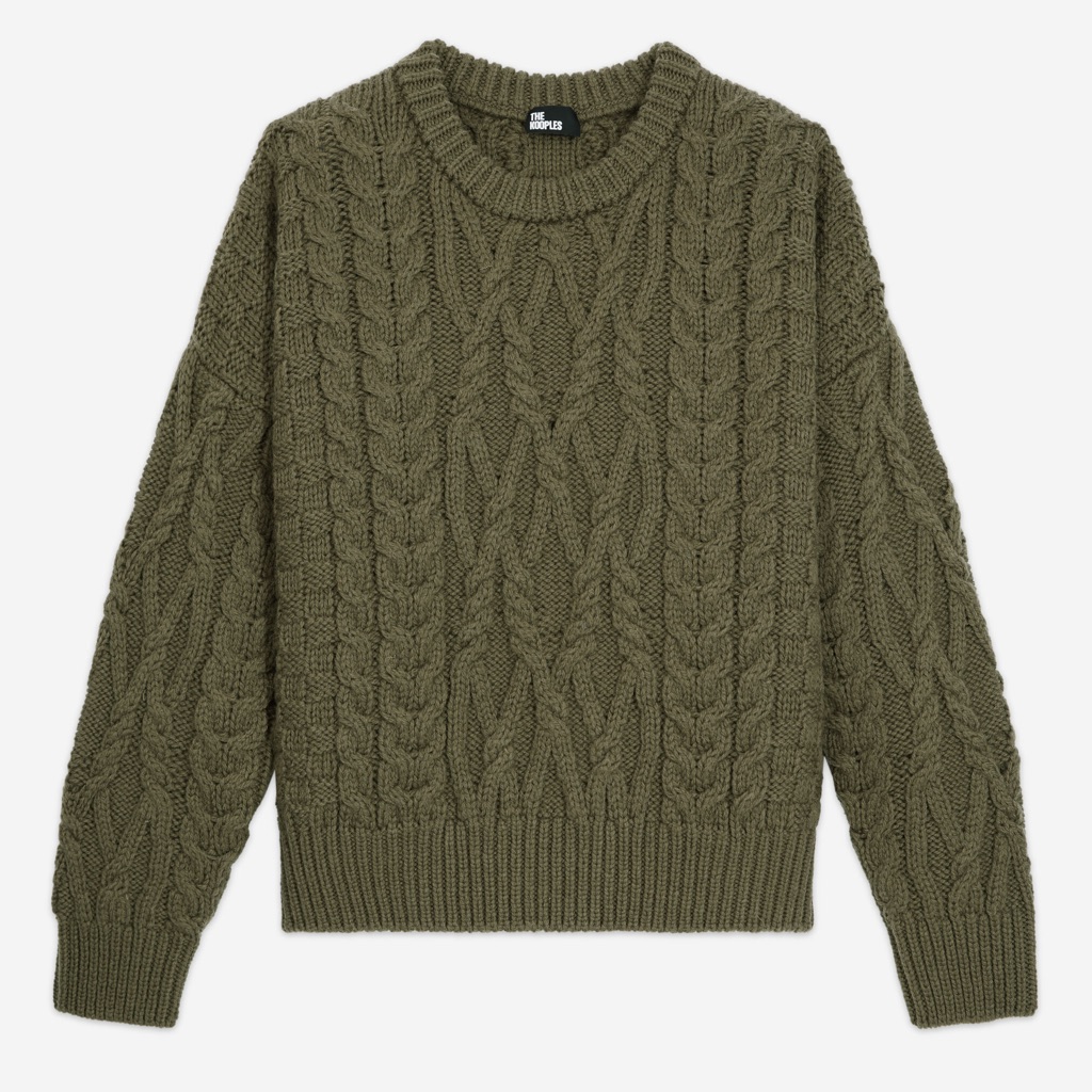 Nwt The Kooples Khaki 100% Wool Cable-Knit Sweater